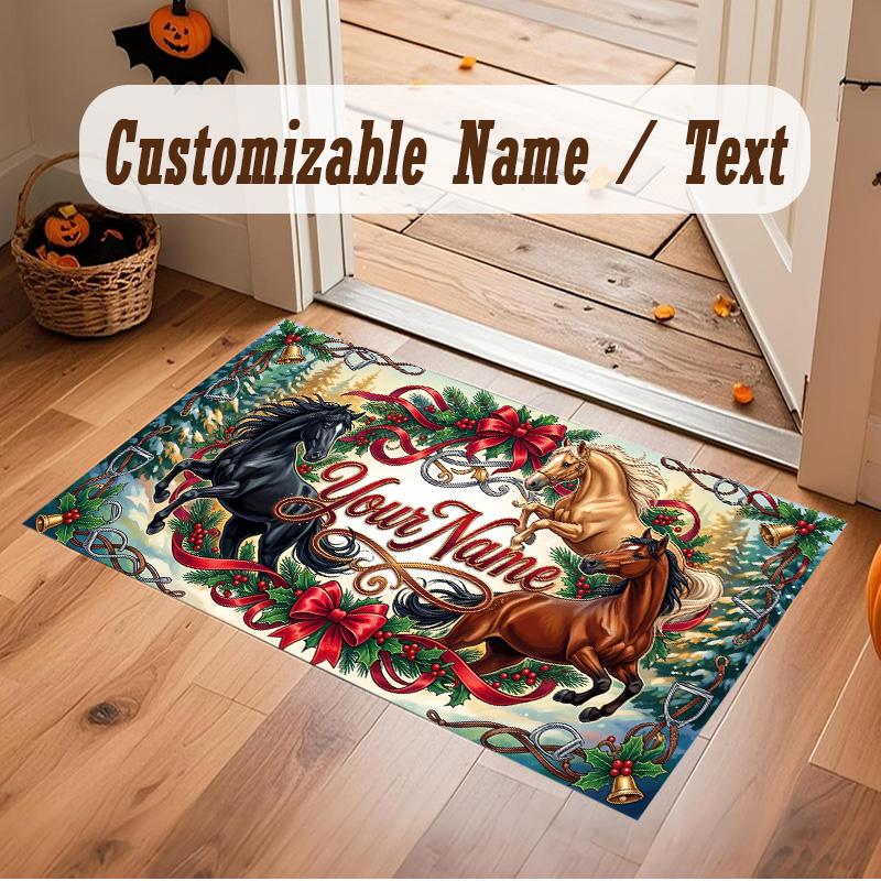 Christmas Theme Soft Crystal Velvet Rug Custom Name & Text Print Non Slip Floor Rug for Bedroom Living Room