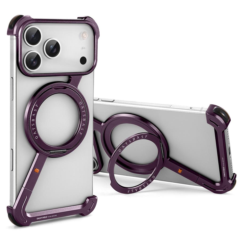 Frameless Bumper Case for iPhone 18 17 Pro Max Air 360°Rotate Stand Aluminum Metal Shell Shockproof Protector Phone Cover