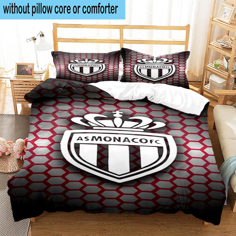 3pcs Monaco Football club Printed Bedding Set Duvet Cover Closure Includes 1 Duvet Cover & 2 Pillowcases Bedding Sets Home Decor Gifts