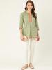 Зеленая набивная расшитая пайетками курти из чистого хлопка