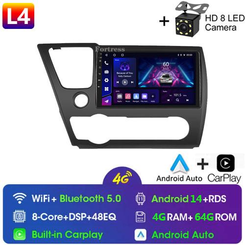 FortressFor Honda Civic9 2013 2014 2015 2016 Android 12 Carplay Car Radio Multimedia Video Player GPS Navigation 2 Din Autoradio