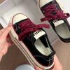 2025 Summer Retro Board Shoes Stacked Lace-up High-value Commuter Shoes Black and Red Canvas Shoes Ins Versatile and Wear-resistant