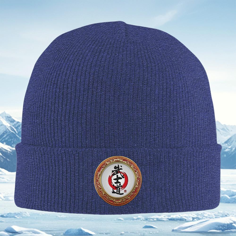 Circle calligraphy art red gold frame Men Women Unisex Knitted Hat Beanie Pullover Cap Winter Thermal Warm Christmas Outdoor Cyc