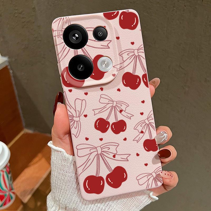 Тонкий мягкий чехол для телефона с принтом вишневого банта для Xiaomi 13T Pro Poco X7 X6 M6 Redmi 13C Note 14 13 Pro 12 11 матовая кожаная текстура TPU противоударный чехол