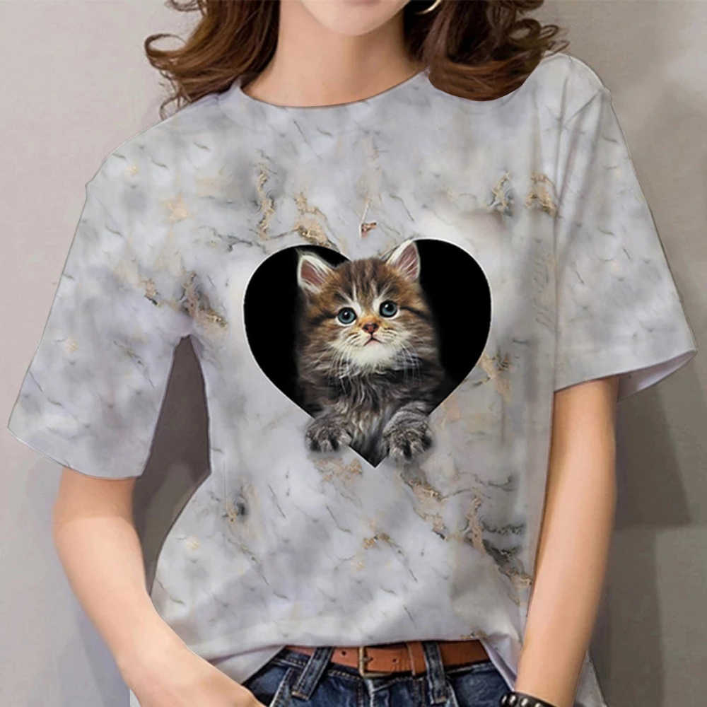 Summer T-Shirt Women 3D Printing Cute Cat Fashion Tee 2022 New Harajuku Animal T Shirt Short Sleeve Oversized Clothing Camiseta