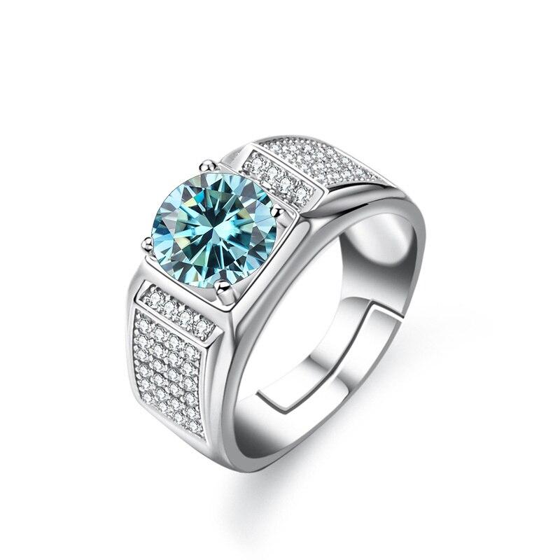 Bague Ringen Настоящее кольцо с муассанитом для мужчин, стерлинговое серебро, 2 карата, круглые блестящие бриллианты, обручальное кольцо, мужские свадебные украшения