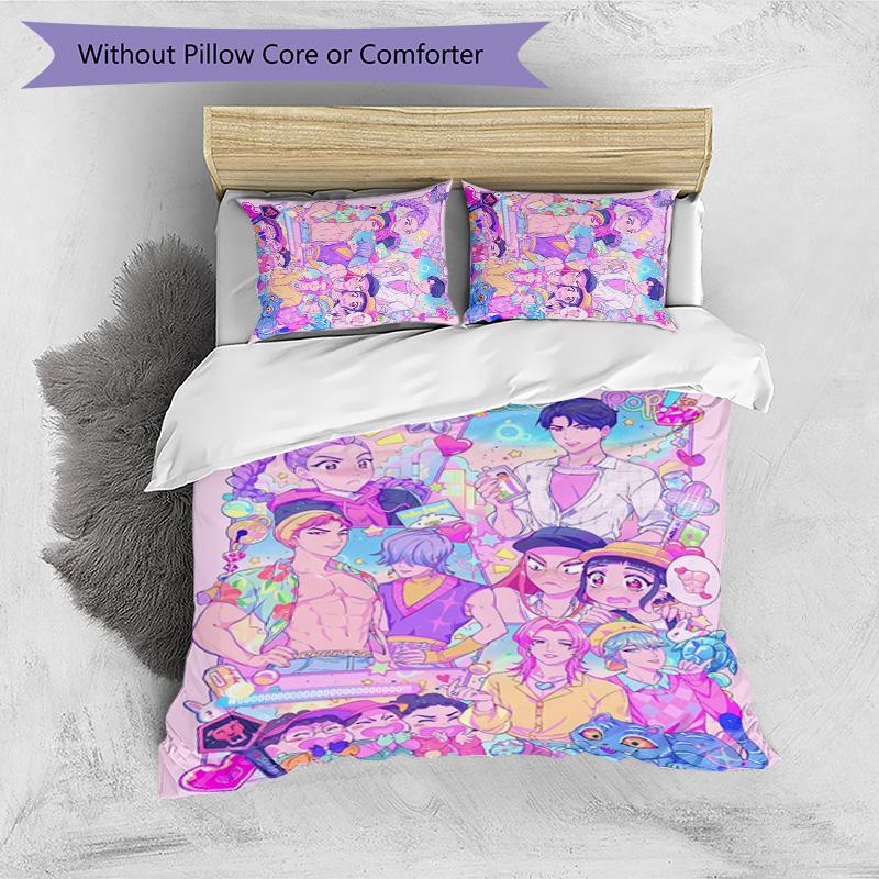 Kpop Demon Hunters Pattern Printed 3PCS Bedding Set, Soft Skin-Friendly Washable Duvet Cover & Pillowcases Set
