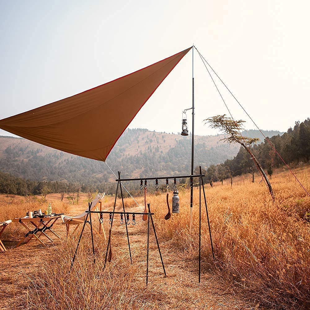 Moyot Aluminum Alloy Lantern Hanging Rack, Lantern Stand, for Outdoor Camping, Foldable, Lightweight, with 6 Adjustable Hooks and Storage Bag