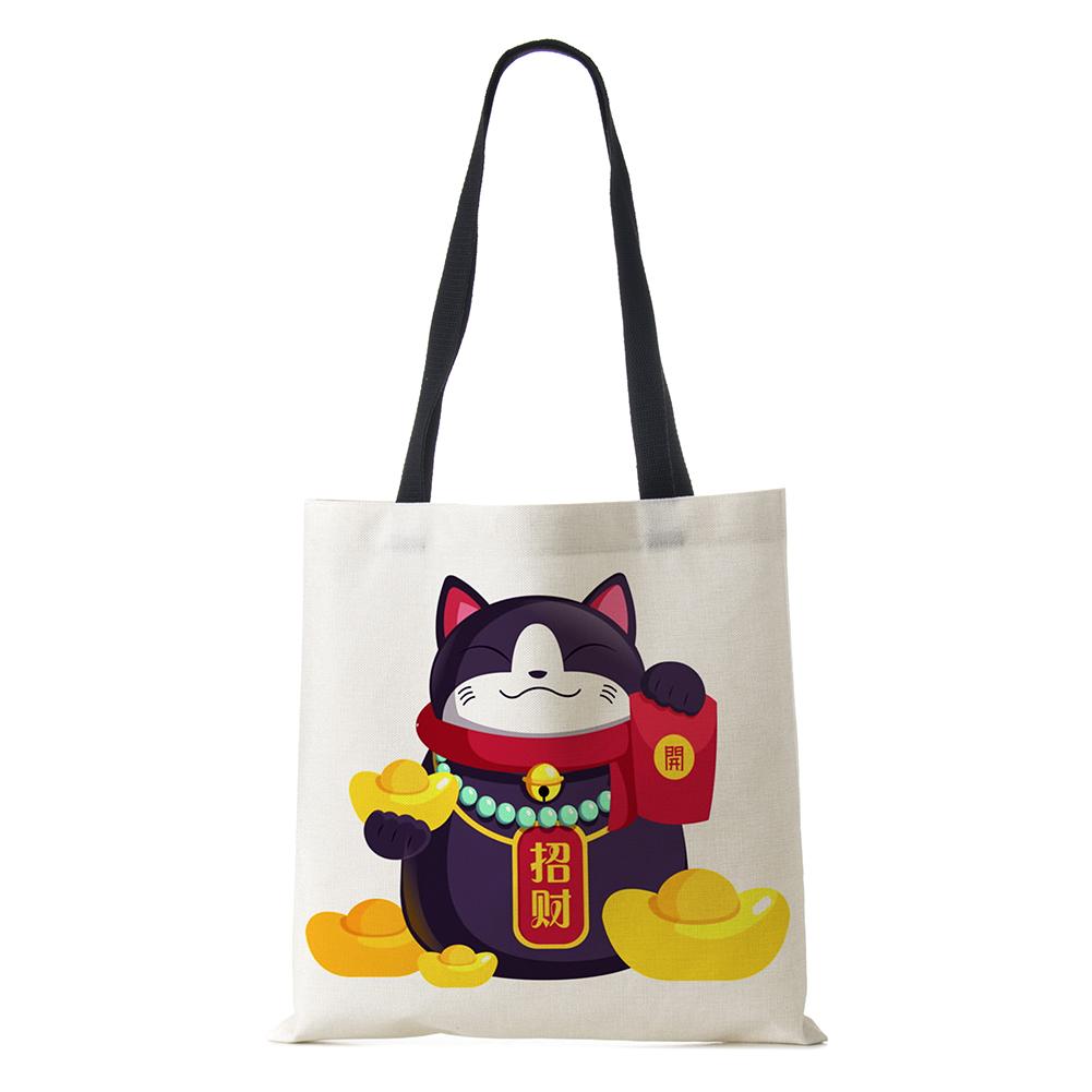 Cat Cartoon Shoulder Bag 2022 Japanese Shopping Reusable Canvas Tote Bag Women High Capacity Simple Casual Folding Handbag KTY
