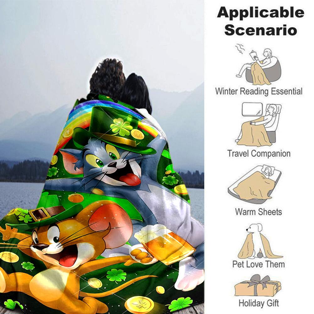 1pc Tom and Jerry Flannel Blanket Soft Warm Throw for Home, Office, Travel, All-Season Cozy Bedding GiftL1191