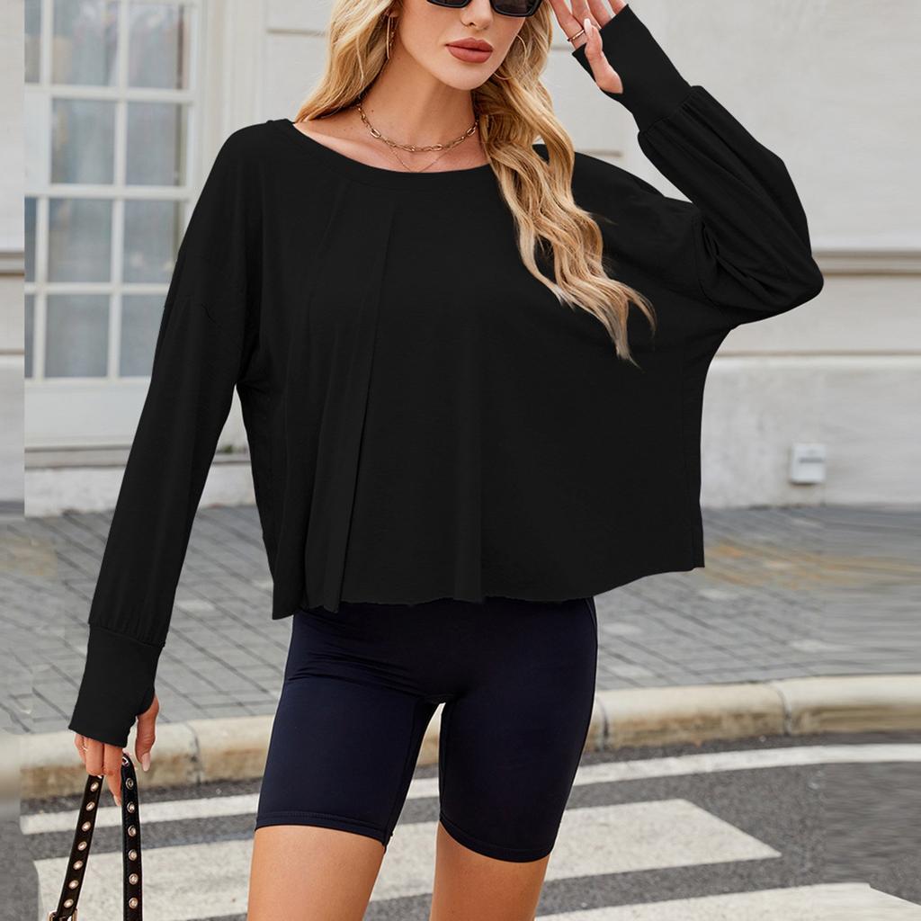 Весна и лето новая однотонная блузка для отдыха и спорта свободная с длинным рукавом для йоги для женщин
