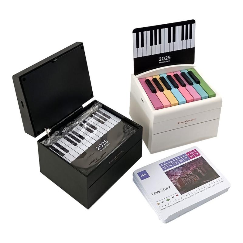 Настольный календарь на 2025 год на музыкальную тематику с маленьким пианино и 15 клавишами, пластиковая текстура, для энтузиастов и стильных интерьеров