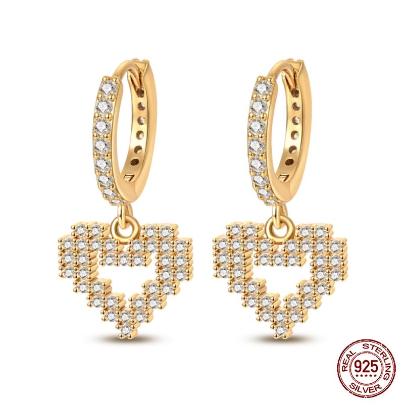 100% 925 Sterling Silver Rose Gold Heart Geometric Pave CZ Hoop Earrings for Women Wedding Engagement Birthday Jewelry Gift 2023