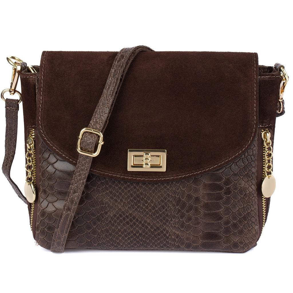 Brown Italian Leather Messenger Bag Snake Skin T96