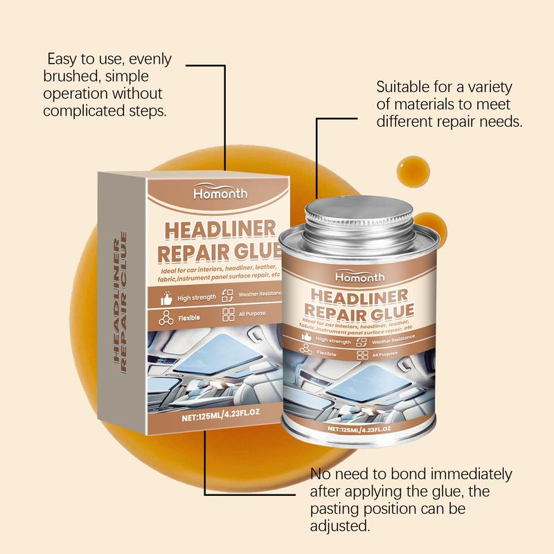 Car Roof Liner & Interior Repair Glue Flexible Adhesive for Fabric Vinyl Leather Repair Fixes Sagging Headliners Seams Tears