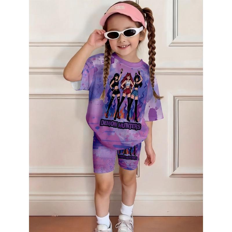 Devil Hunter Anime Printed Casual 2PCS T-shirt and Shorts Set, Suitable for Fans' Birthday Gifts Comfortable Casual Set
