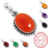925 Sterling Silver Pendant Women Handmade Jewelry Friendship Day Gift Amber Amethyst Black Onyx Carnelian Garnet Quartz Green Onyx Gold Stone