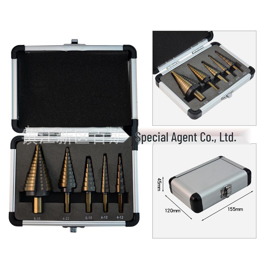 5-Piece Imperial Step Drill Set, TiN Coated, Triangle Shank, Straight Flute, with Aluminum Box