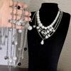 Choker Clavicle Chain Women Flowers Pendant Sweater Chain Pearl Multilayer Necklace  Girls