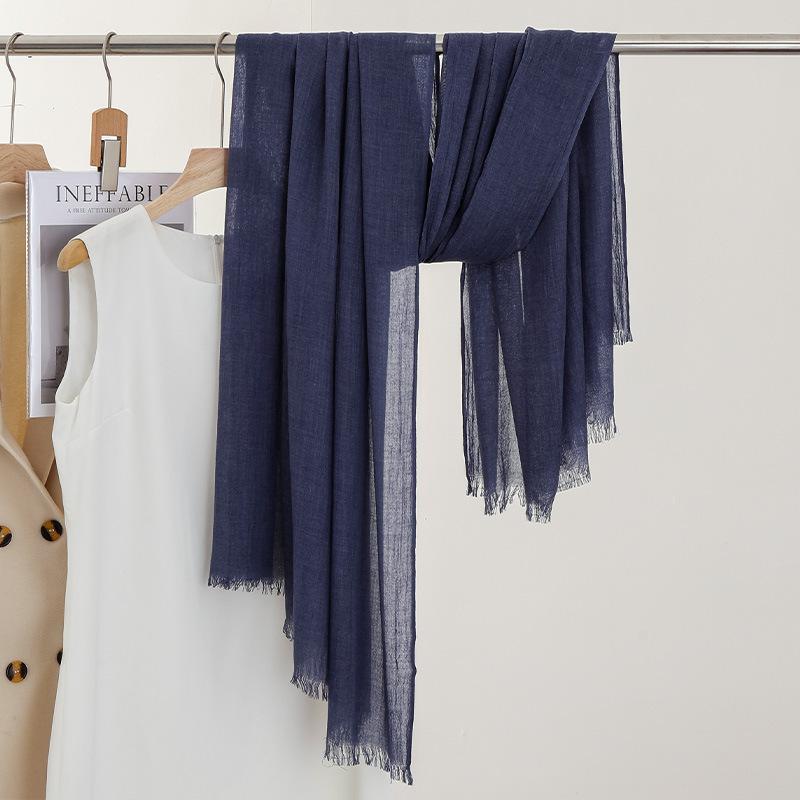 Однотонный тонкий шарф Женская солнцезащитная шаль Однотонный простой Имитация хлопка и льна Шелковый шарф Пряжа высокого класса