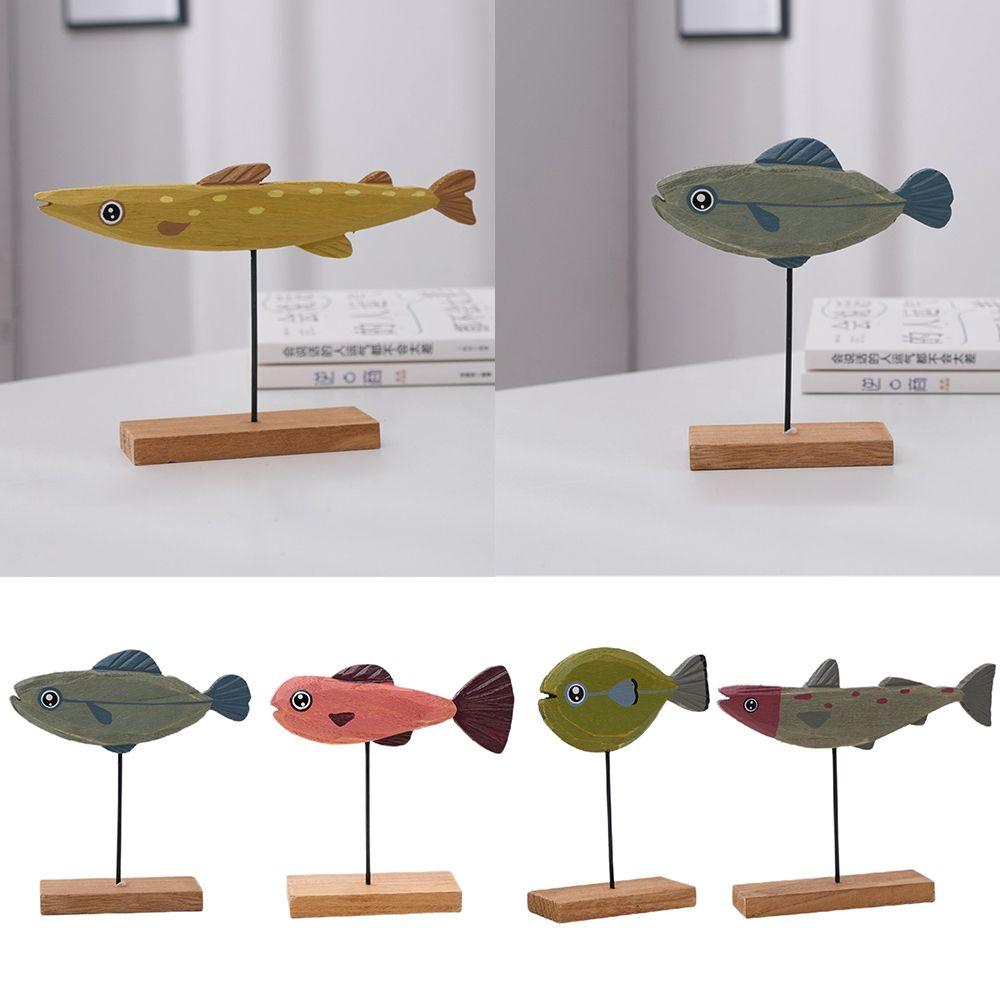 Decoration Handmade Crafts Fish Pattern Ornament Fishes Sculpture Table Decor Wooden Fish Statue