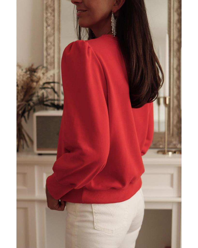 Azura Exchange Red Button Tab Detail Long Sleeve Top