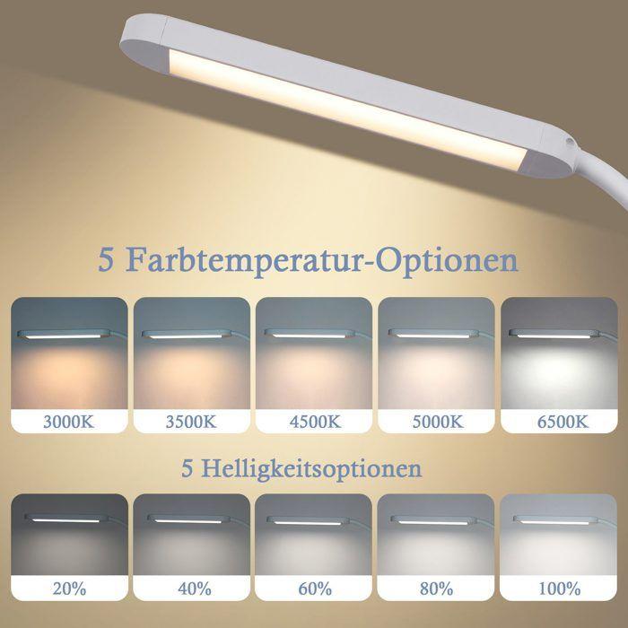 Lampe de table LED - NETTLIFE - À pince - Dimmable 5 niveaux - 3000K blanc chaud - 11W