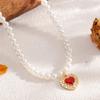 Baroque Pearl String Chain Retro Light Luxury High-end Pendant Imitation Ruby Love Necklace