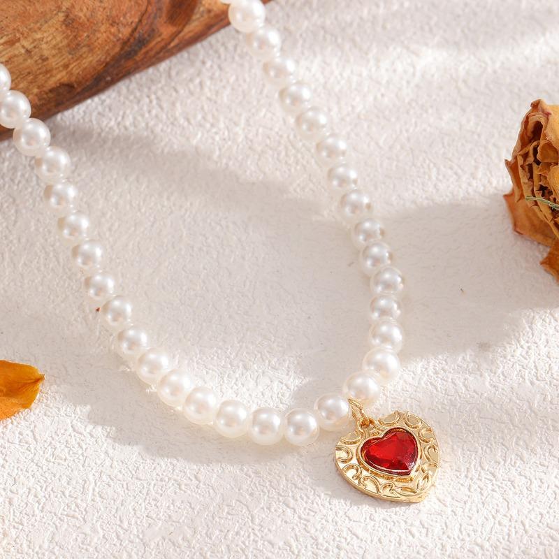 Барочный жемчуг цепочка ретро легкая роскошь высокий класс кулон имитация рубина любовь ожерелье