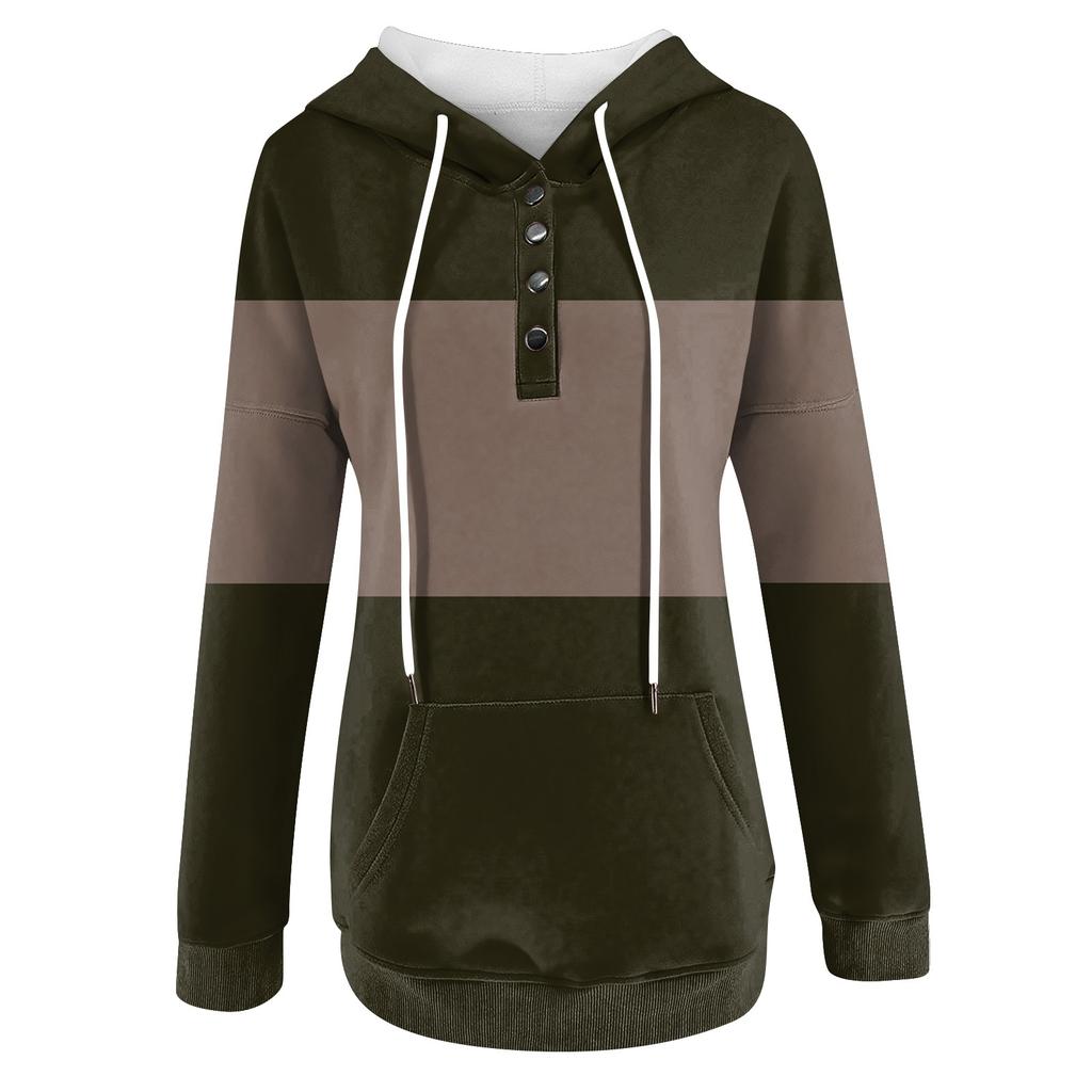 Womens Hooded Button Collar Drawstring Hoodies Pullover Sweatshirts Casual Long Sleeve Tops Shirts