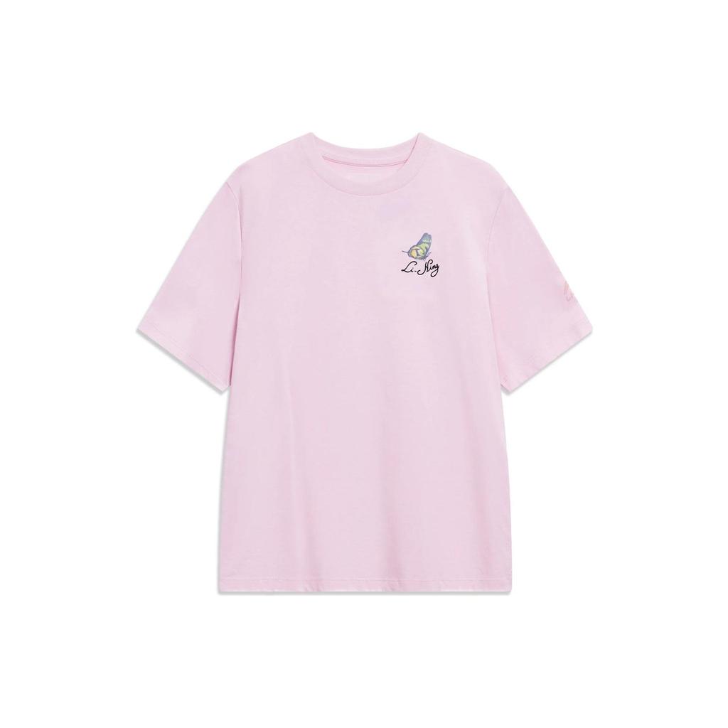 Футболка с коротким рукавом и круглым вырезом с принтом в виде бабочки из серии китайской культуры Li Ning, женская AHSU738-2