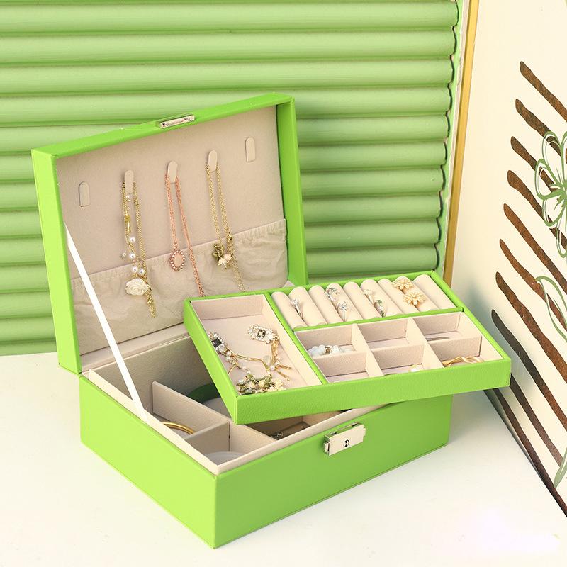 Коробка для хранения украшений Большая вместимость Женские кольца Серьги Ожерелье Браслет Отделка Коробка для украшений Креативная двойная с замками