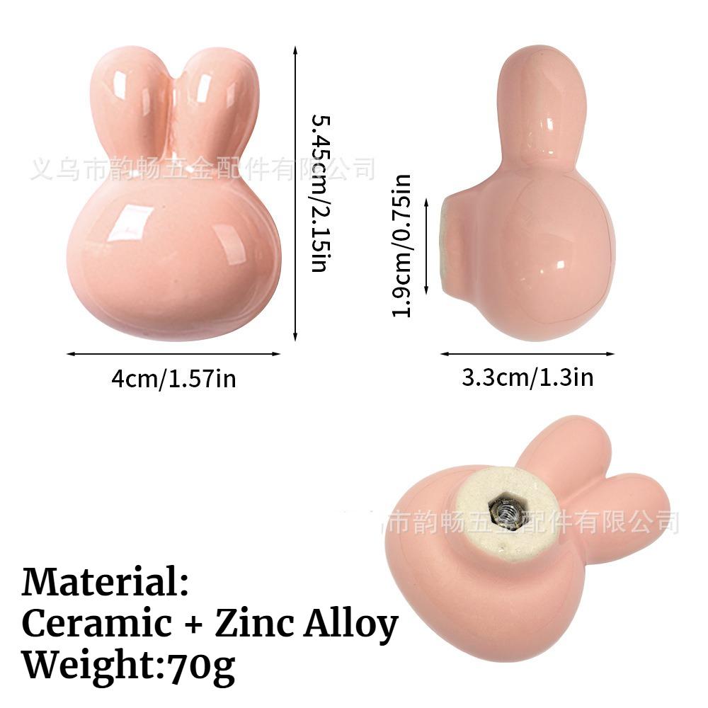Little Rabbit Ceramic Pull Handle for Wardrobes/Cabinets/Drawers 5 Colors Single-hole Cabinet Door Drawer Furniture Handle