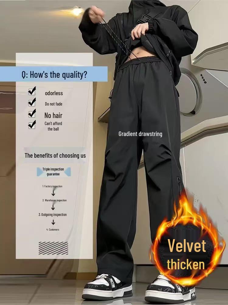 Men's Winter Fleece-Lined Windproof Waterproof Mountaineering Pants - Loose Straight-Leg Casual Long Pants