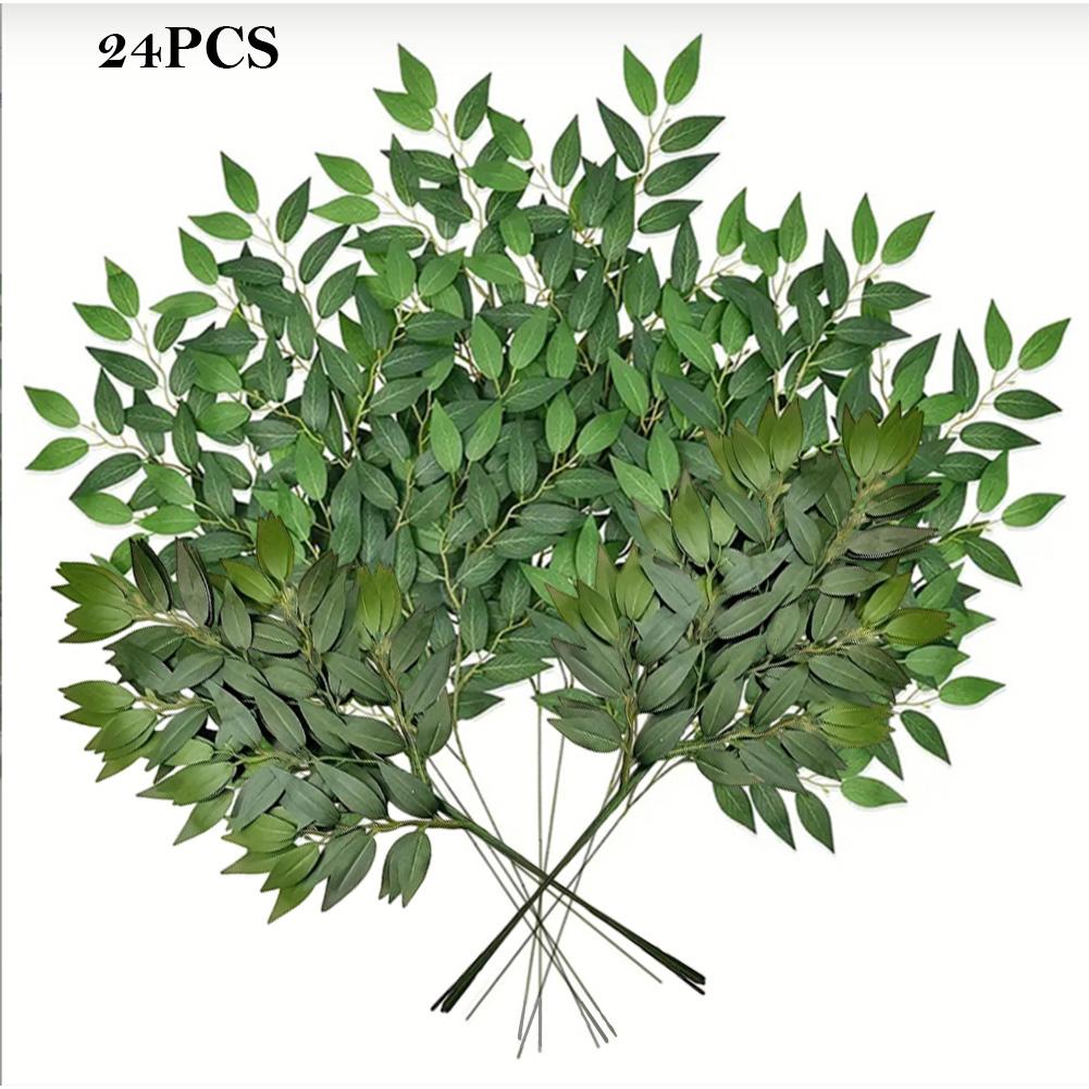 Искусственные зеленые ветки растений 24 шт. 62 см для свадебной вечеринки, для украшения обеденного стола, комнаты и цветочных композиций