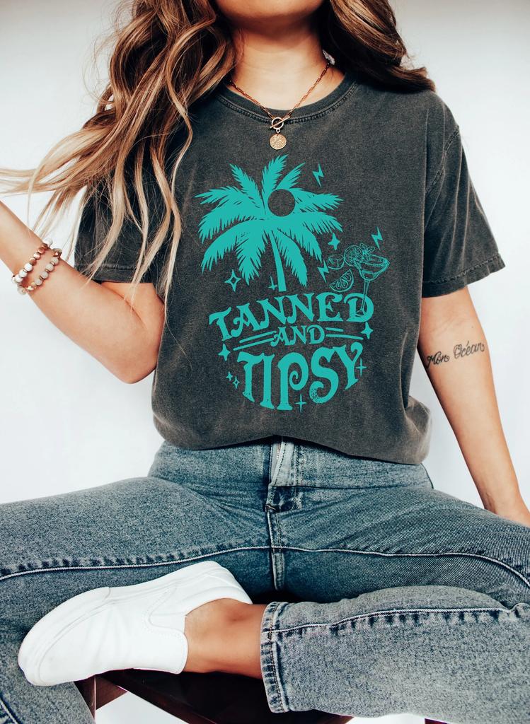 Beach T Shirt Tanned And Tipsy The Ultimate Summer For Holidays Day Drinks S