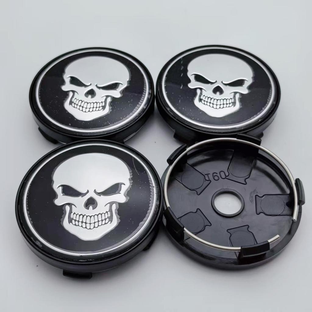 4pcs 60MM ( 56MM I.D) Skull Logo Emblem Car Wheel Center Caps Styling Accessories for Wheels Hub Rim Hubcaps Cover Badge Replace