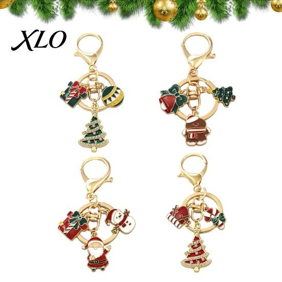 Decorative Lobster Clasp Charm Christmas Santa Tree Snowman Keychain, Golden Plated Zinc Alloy Festive Metal Key Ring Handbags Accessory with