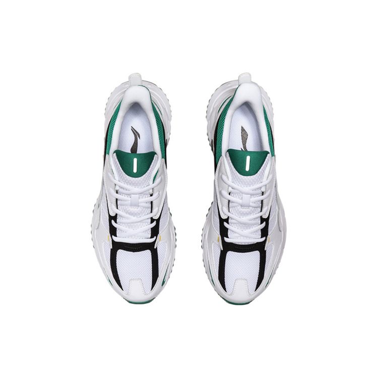 Li-Ning Spliced Shock Absorbing Non-Slip Low-Top Running Shoes Men Sneakers White Green ARLQ009-2