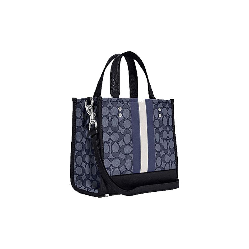 COACH handbag Dempsey 22 Letter Logo Logo Stripe Print Fabric and Cow Leather Tote Bag Tote Bag Shopping Bag Hand-held Shoulder Crossbody Bag Small