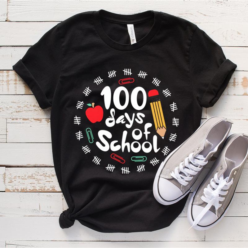 Женские топы 100 дней школы с принтом High Street Trendy Fashion Casual Cotton T Shirts Womens