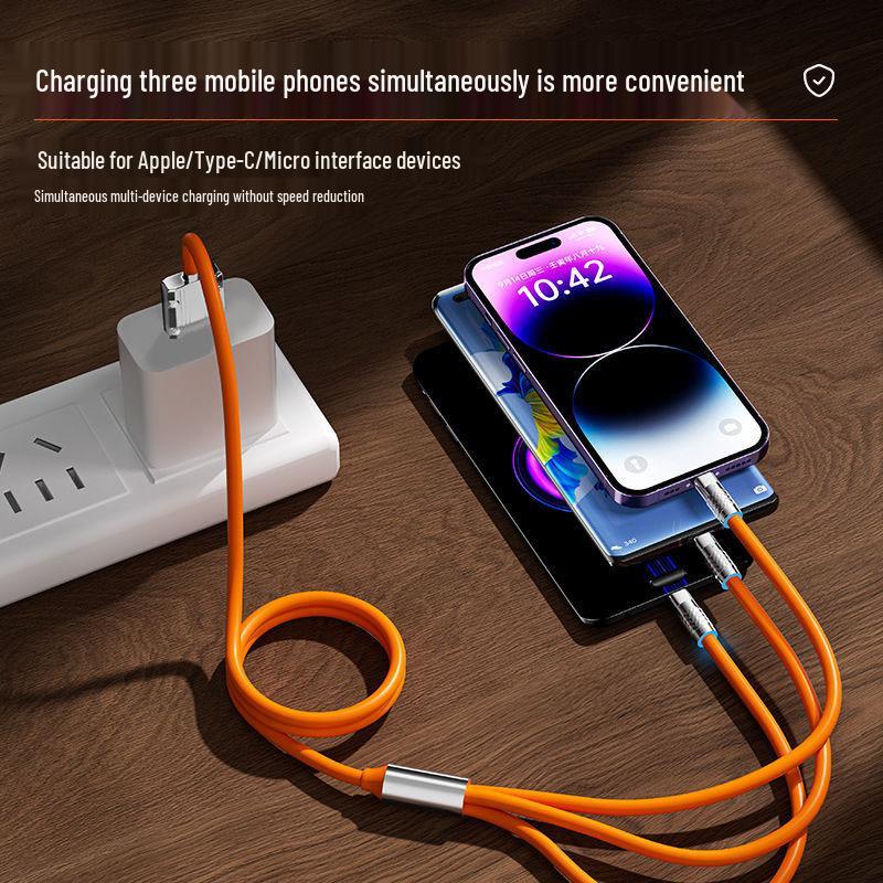 Сверхбыстрый 3-в-1 кабель 120 Вт для Apple, Huawei, Type-C и Android с возможностью Flash Charge 6A