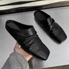 Men Genuine Leather Slippers New British Style Casual Leather Outdoor Walking Slippers Flat Designer Antiskid Soft Bottom Shoes