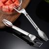 Stainless Steel Watermelon Cutter Dual Head Slicer Serving Fork Dishwasher Safe Fruit Cubing Tool for Picnics BBQ