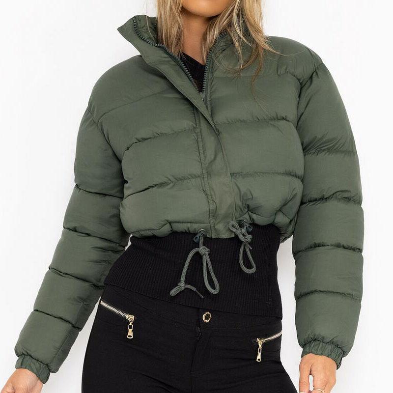 Зимние теплые куртки с воротником-стойкой и длинными рукавами на молнии, короткие хлопковые стеганые куртки
