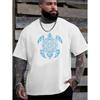Plus-size Men's T-shirt, Comfortable and Versatile, Simple and Clean, Men's Blue Sea Turtle Pattern Summer Casual Crew Neck Short Sleeve T-shirt,