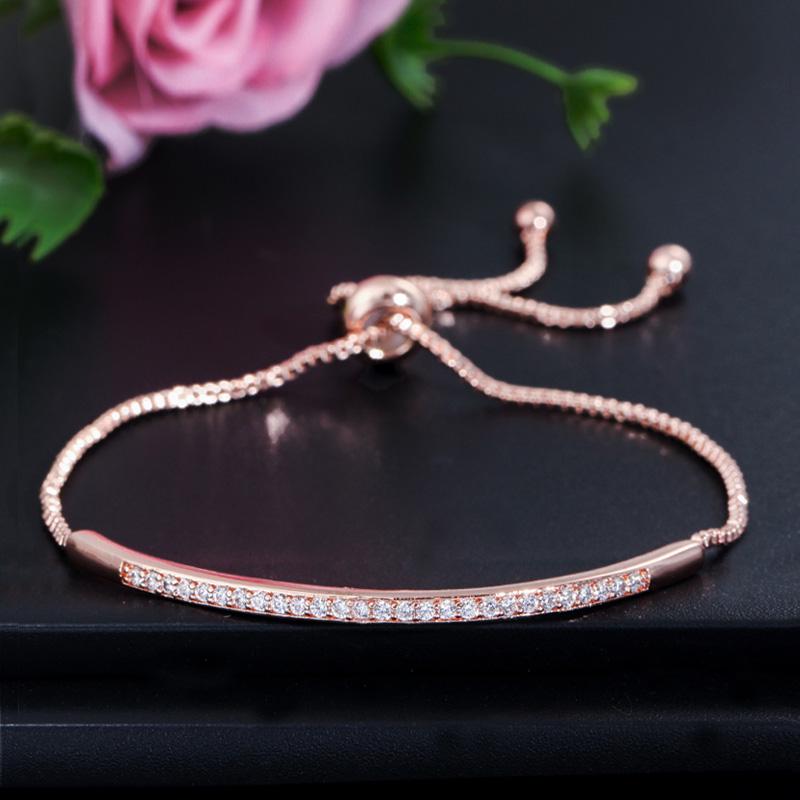 Регулируемый браслет с цирконами для женщин Captivate Bar Slider Brilliant CZ Rose Gold Jewelry Pulseira