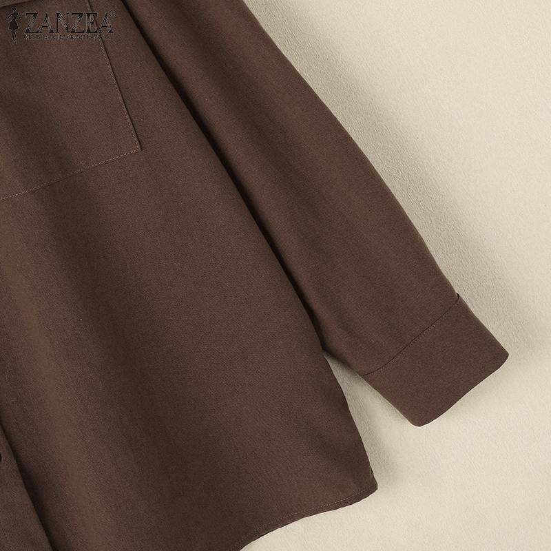 ZANZEA Женская повседневная блузка с отложным воротником и длинным рукавом