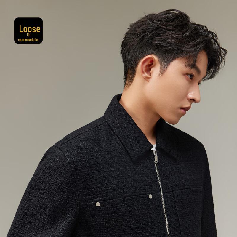 Cabbeen Men's Black Tweed Jacket with Stud Embellishment