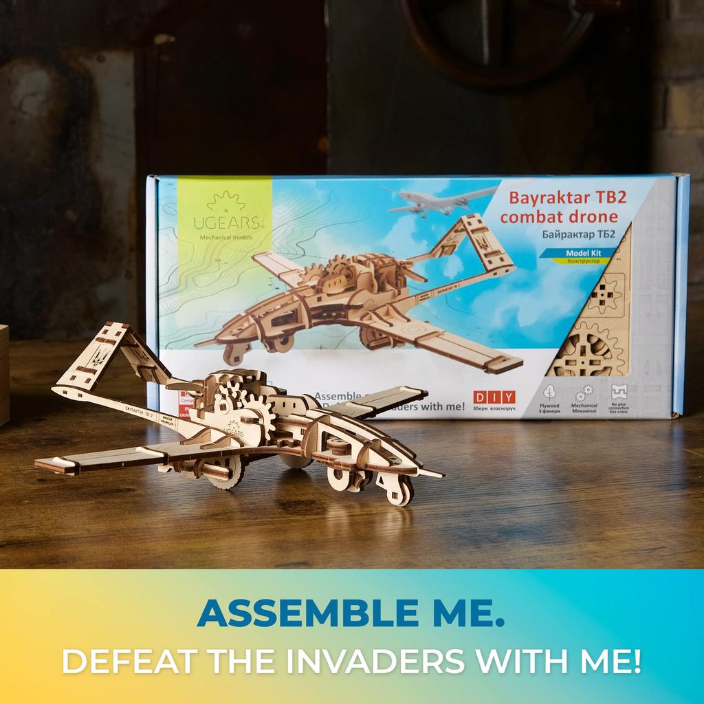 Ugears Combat Drone Bayraktar TB2 70189 Wooden Puzzle, Crafts & Models, No Glue or Tools Required, for Adults